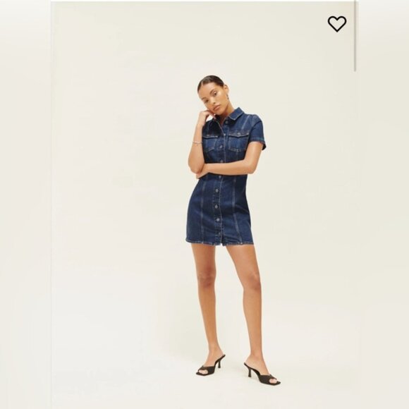 NWT Reformation Kent Denim Mini Dress in Rockaway Blue Size 6 - Picture 6 of 10